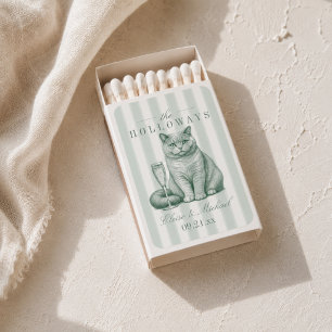 Sage Green Stripe British Shorthair Wedding Matchboxes