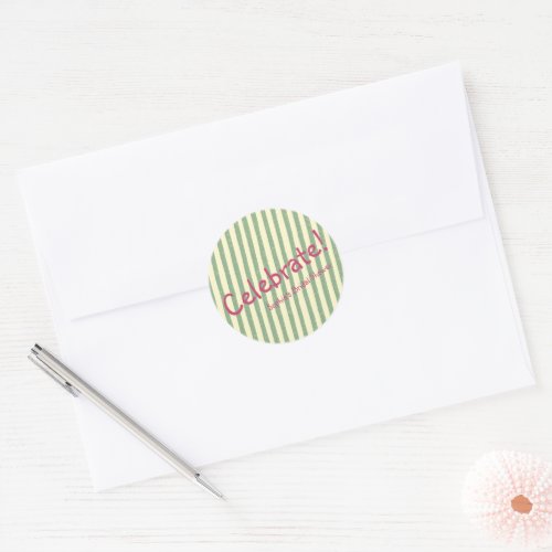 Sage Green Stripe Celebrate Bridal Shower Classic Round Sticker
