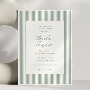 Sage Green Stripe Cream Classic Bridal Shower Invitation