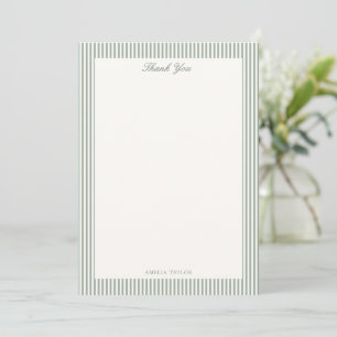 Sage Green Stripe Cream Custom Bridal Shower Thank You Card
