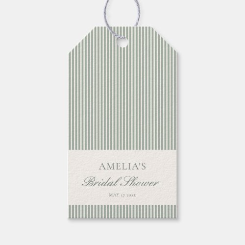 Sage Green Stripe Custom Classic Bridal Shower Gift Tags