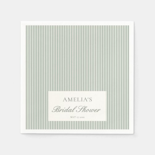 Sage Green Stripe Custom Classic Bridal Shower Napkins