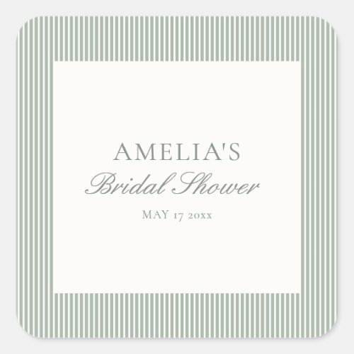 Sage Green Stripe Custom Classic Bridal Shower Square Sticker