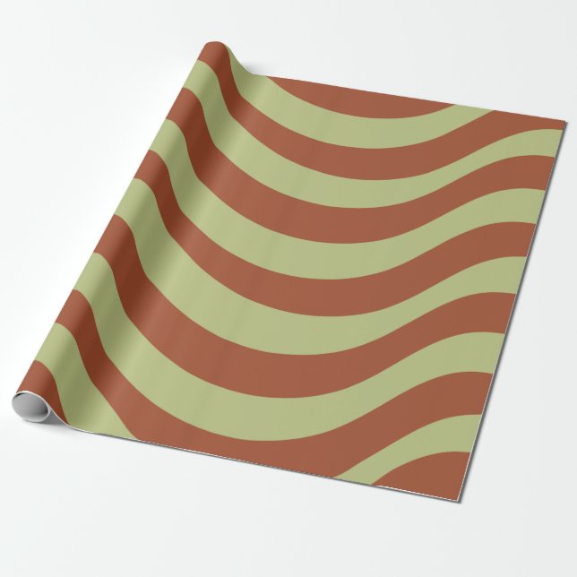 Sage Green Stripe Earthy Modern Gift Roll Wrapping Paper (Unrolled)