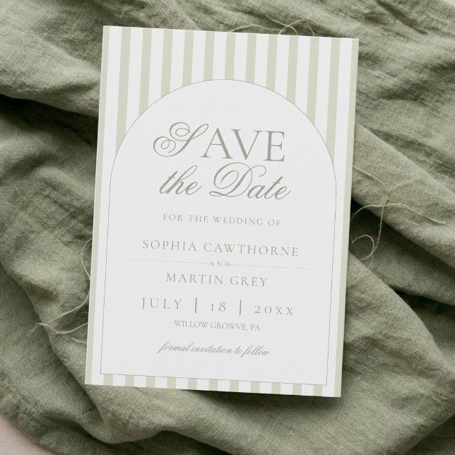 Sage Green Stripe Elegant Classic  Save The Date (Creator Uploaded)