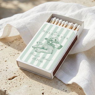Sage Green Stripe Golden Doodle Champagne Wedding Matchboxes
