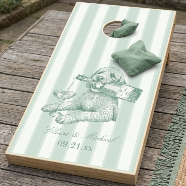 Sage Green Stripe Golden Doodle Wedding Cornhole Set (Sage Green Stripe Golden Doodle Wedding Cornhole Set)