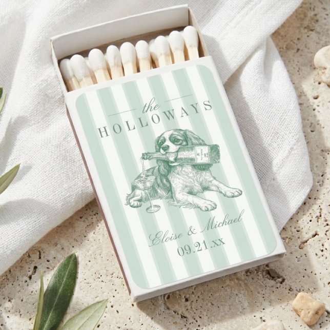 Sage Green Stripe King Cavalier Wedding Matchboxes (Sage Green Stripe King Cavalier Wedding Matchboxes)