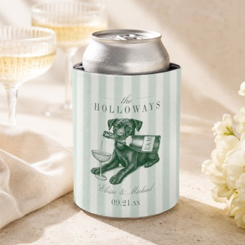 Sage Green Stripe Labrador Retriever Wedding Can Cooler