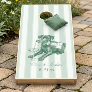 Sage Green Stripe Labrador Retriever Wedding Cornhole Set
