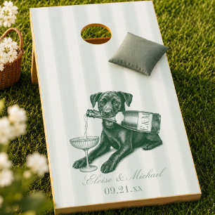 Sage Green Stripe Labrador Retriever Wedding Cornhole Set