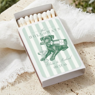 Sage Green Stripe Labrador Retriever Wedding Matchboxes