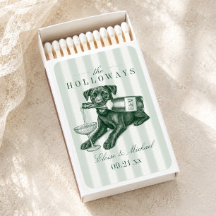 Sage Green Stripe Labrador Retriever Wedding Matchboxes