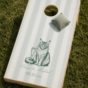 Sage Green Stripe Maine Coon Cat Wedding Cornhole Set