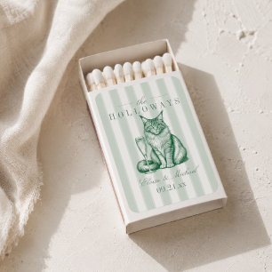 Sage Green Stripe Maine Coon Wedding Matchboxes