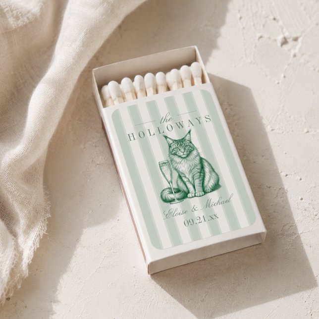Sage Green Stripe Maine Coon Wedding Matchboxes (Sage Green Stripe Maine Coon Wedding Matchboxes)