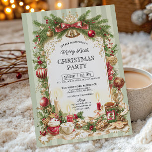 Sage Green Stripe Merry Little Christmas Party Invitation