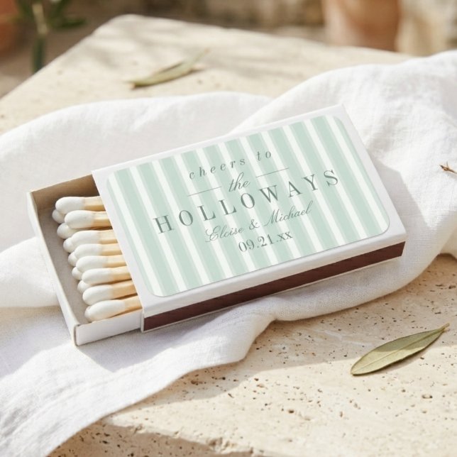 Sage Green Stripe Modern Typography Wedding Favor Matchboxes (Sage Green Stripe Modern Typography Wedding Favor Matchboxes)