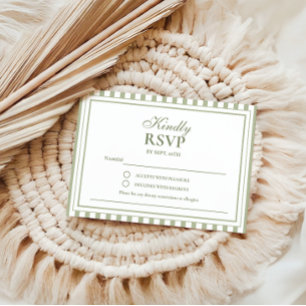 Sage Green Stripe Old Money Wedding Invite RSVP