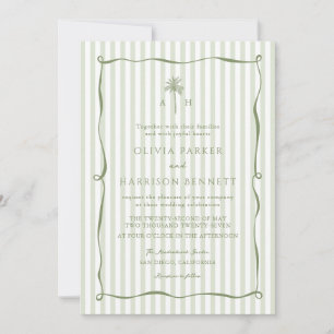 Sage Green Stripe Palm Tree Wedding Invitation