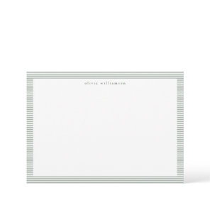 Sage Green Stripe Preppy Classic Personalized Name Note Card