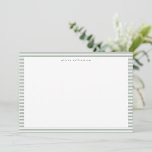 Sage Green Stripe Preppy Classic Personalized Name Note Card
