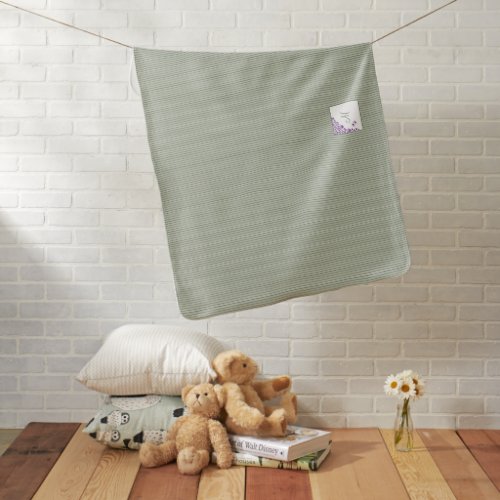 Sage Green Stripe Purple Floral Script Monogram Baby Blanket