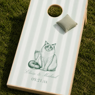 Sage Green Stripe Ragdoll Cat Wedding Cornhole Set