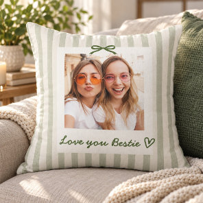 Sage Green Stripe Ribbon Photo Bestie Throw Pillow