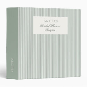 Sage Green Stripe Script Bridal Shower Recipes 3 Ring Binder