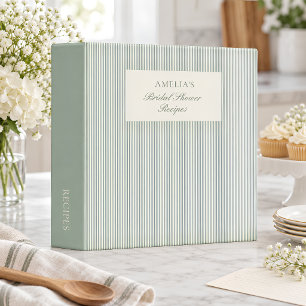 Sage Green Stripe Script Bridal Shower Recipes 3 Ring Binder