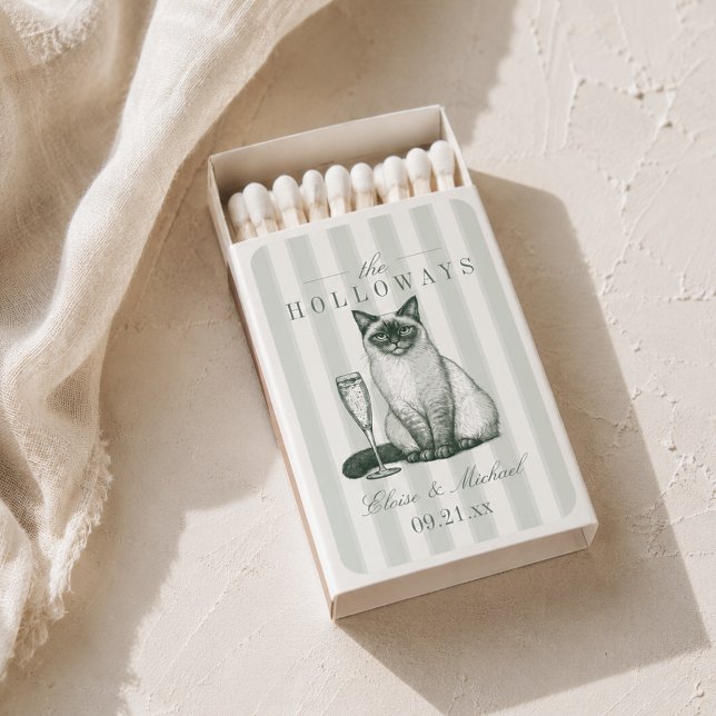 Sage Green Stripe Siamese Cat Wedding Matchboxes (Sage Green Stripe Siamese Cat Wedding Matchboxes)