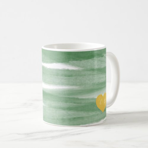 Sage Green Stripe Watercolor Monogram Coffee Mug