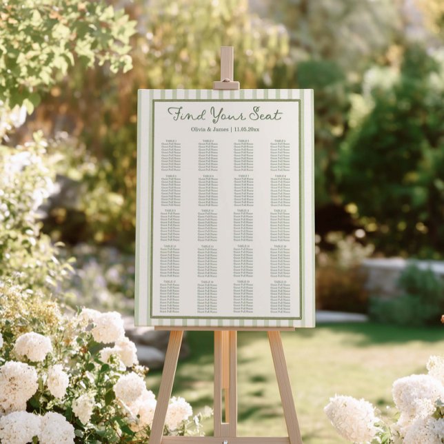 Sage Green Stripe Wedding Seating Chart Foam Board (Creator Uploaded)