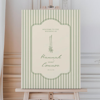 Sage Green Stripe Wedding Welcome Sign Template