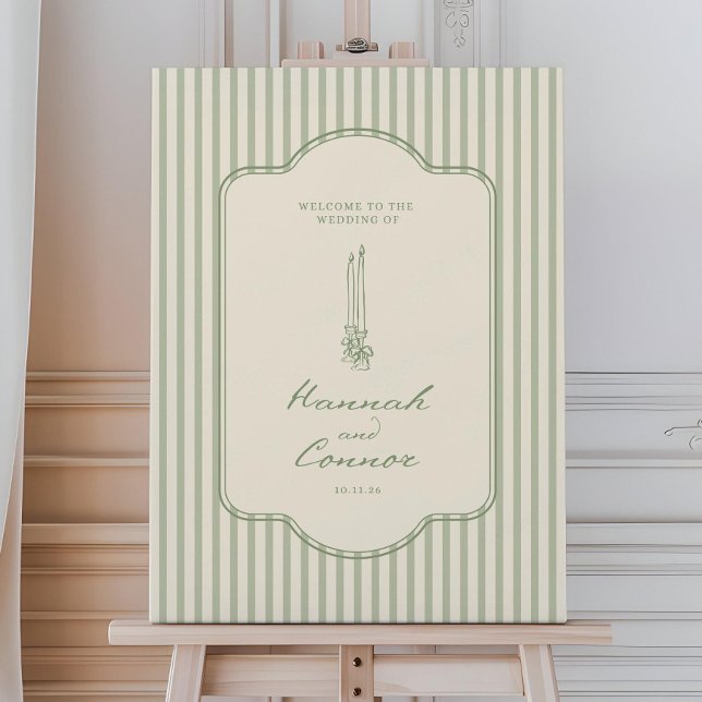 Sage Green Stripe Wedding Welcome Sign Template (Creator Uploaded)