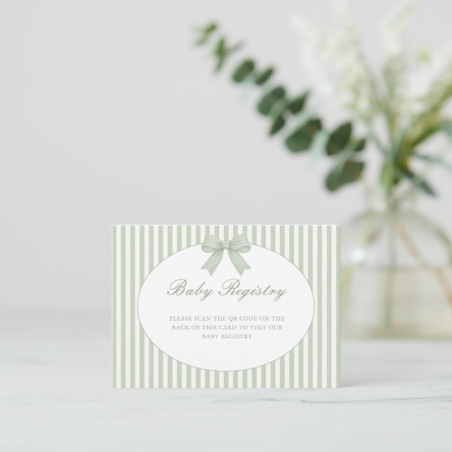 Sage Green Striped Baby Shower Enclosure Card (Standing Front)