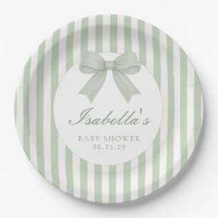 Sage Green Striped Baby Shower  Paper Plates