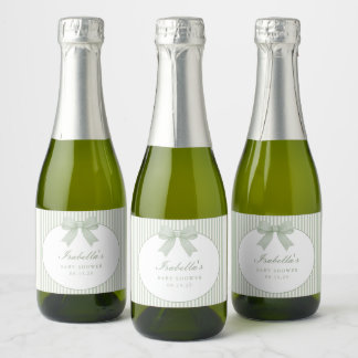 Sage Green Striped Baby Shower Sparkling Wine Label