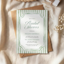 Sage Green Striped Bridal Shower Invitation