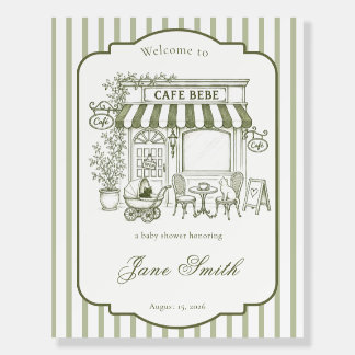 Sage Green Striped Cafe Bebe Baby Shower Foam Board