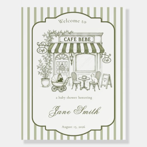 Sage Green Striped Cafe Bebe Baby Shower Foam Board