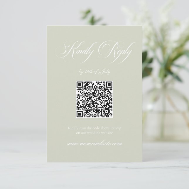  Sage Green Striped Classic Wedding  RSVP C Card (Standing Front)