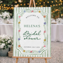 Sage Green Striped Floral Bridal Shower Welcome Si