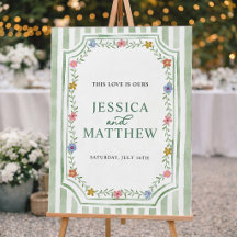 Sage Green Striped Floral Wedding Welcome Sign De