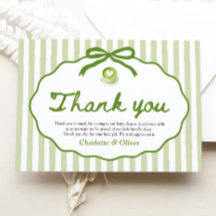 Sage Green Striped Frame Bow Matcha Thank you card