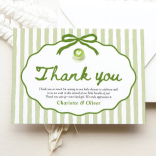 Sage Green Striped Frame Bow Matcha Thank you card
