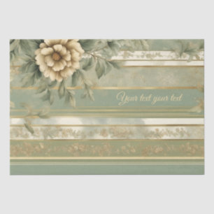 Sage green striped gold flower gift wrapping  tissue paper