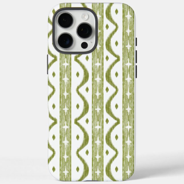 Sage Green Striped Ikat iPhone 16 Max Phone Case (Back)