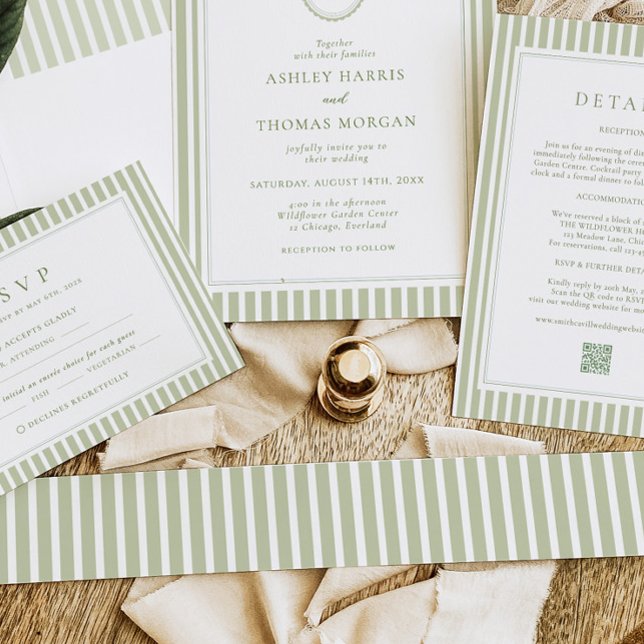 Sage Green Striped  Invitation Belly Band (Creator Uploaded)